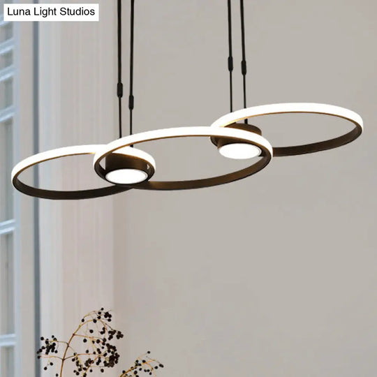 Contemporary Black Led Pendant Chandelier - Ring Metal Hanging Light In Warm/White / White