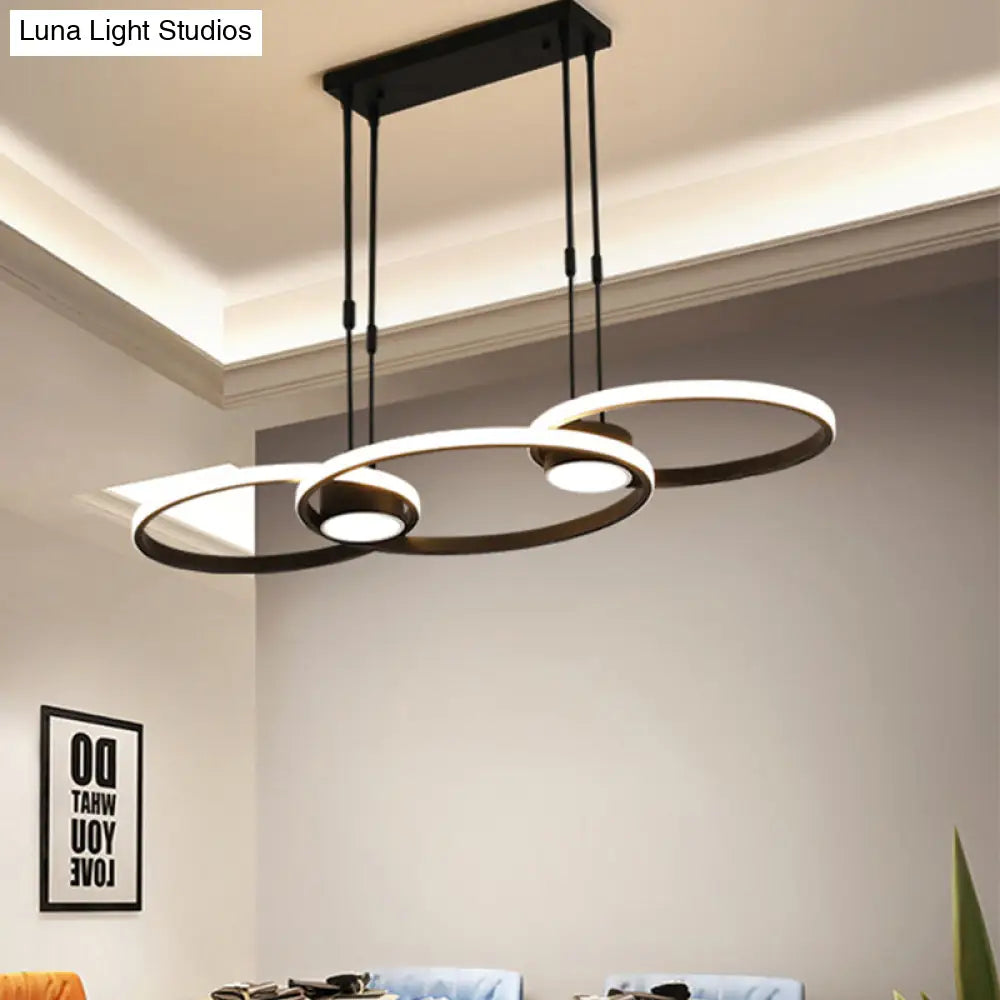 Contemporary Black Led Pendant Chandelier - Ring Metal Hanging Light In Warm/White