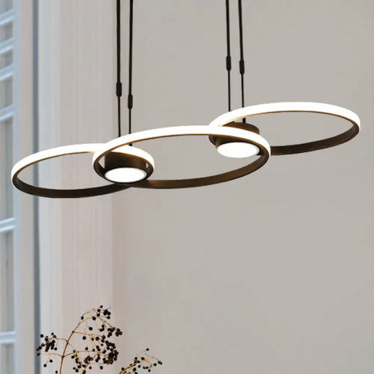 Contemporary Black Led Pendant Chandelier - Ring Metal Hanging Light Warm/White Illumination / White