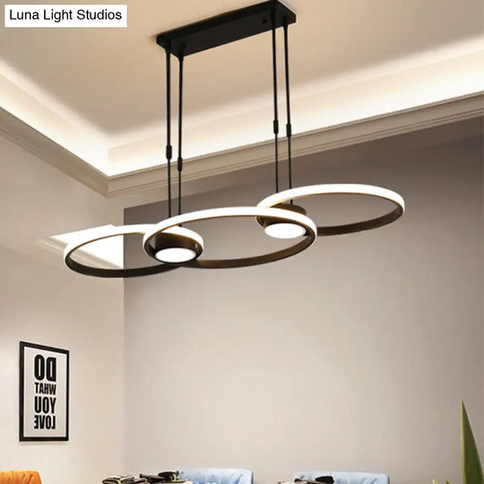 Contemporary Black Led Pendant Chandelier - Ring Metal Hanging Light Warm/White Illumination