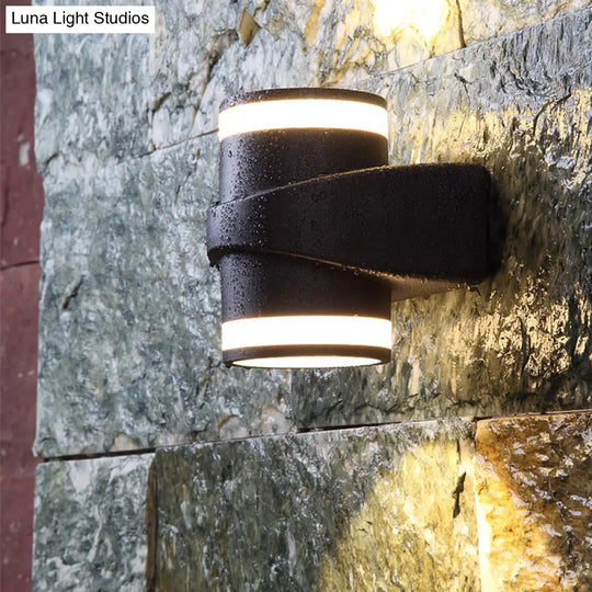 Contemporary Black Led Wall Lighting: Tubular Metal Washer Sconce For Backyard