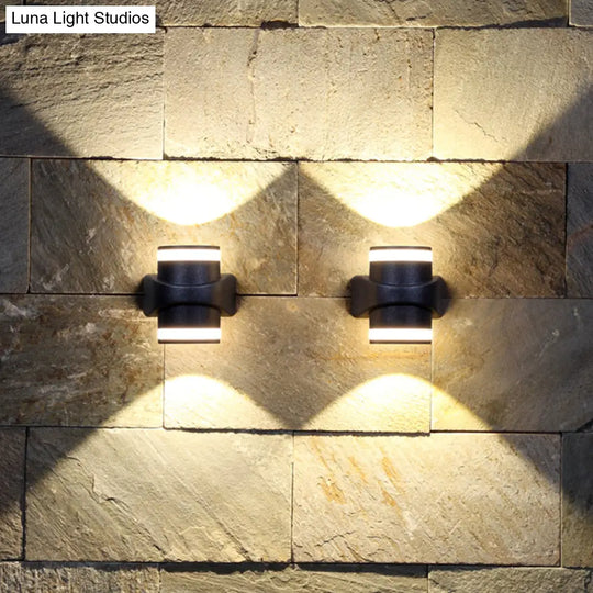 Contemporary Black Led Wall Lighting: Tubular Metal Washer Sconce For Backyard