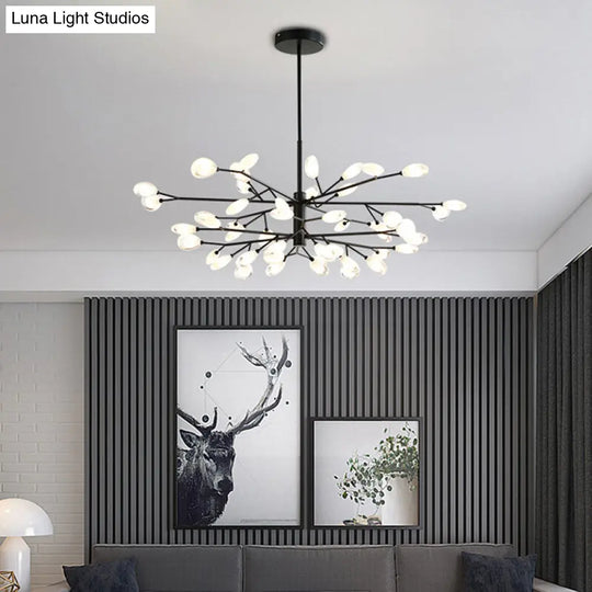 Contemporary Metal Chandelier: Black Tree Branches Ceiling Hang Lamp For Living Room