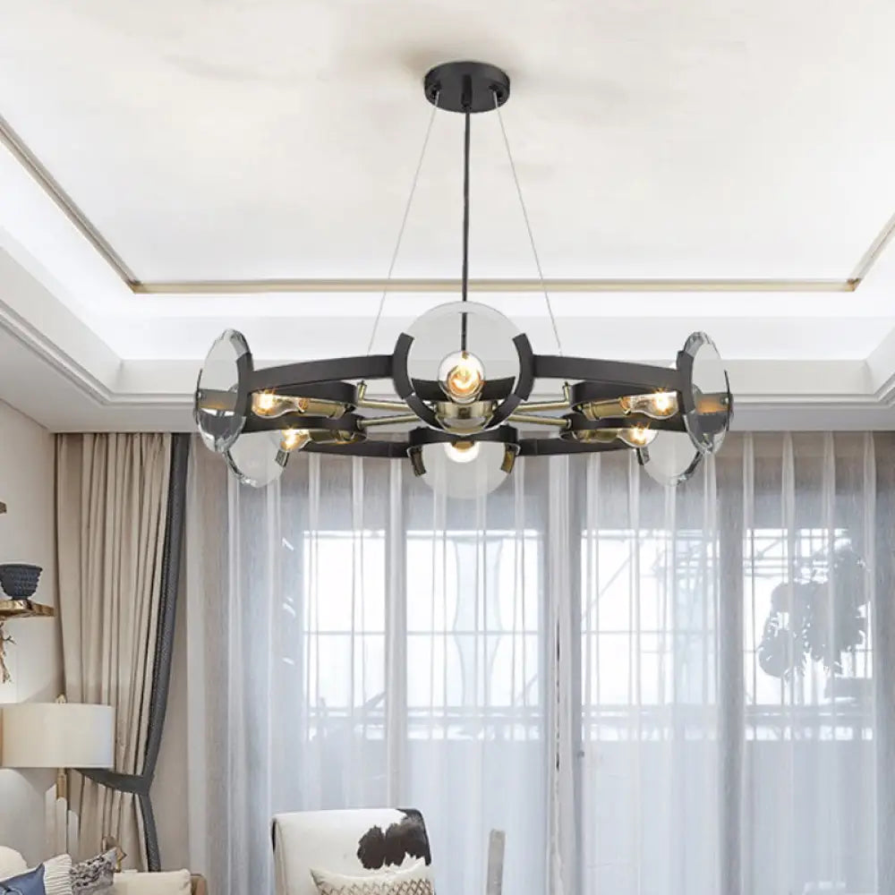 Contemporary Black Metal Circular Hanging Chandelier With 6 Suspended Heads - Stylish Lighting