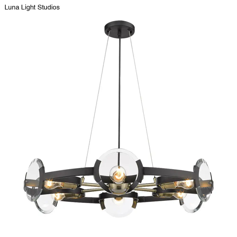 Contemporary 6-Head Black Metal Hanging Chandelier