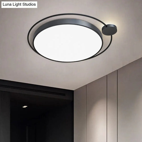 Contemporary Black Metal Flush Mount Bedroom Ceiling Light With Ring Led