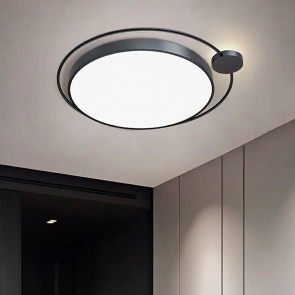 Contemporary Black Metal Flush Mount Bedroom Ceiling Light With Ring Led