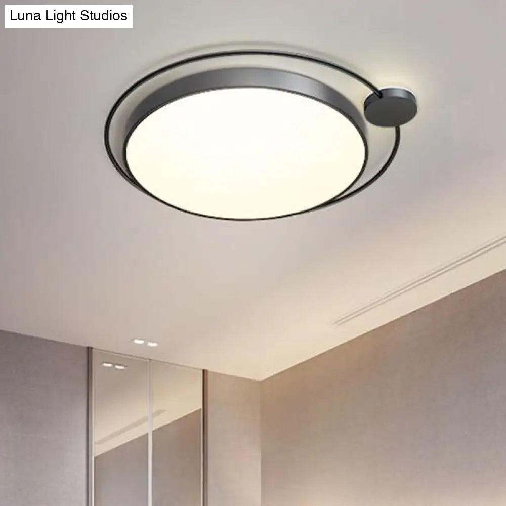 Contemporary Black Metal Flush Mount Bedroom Ceiling Light With Ring Led