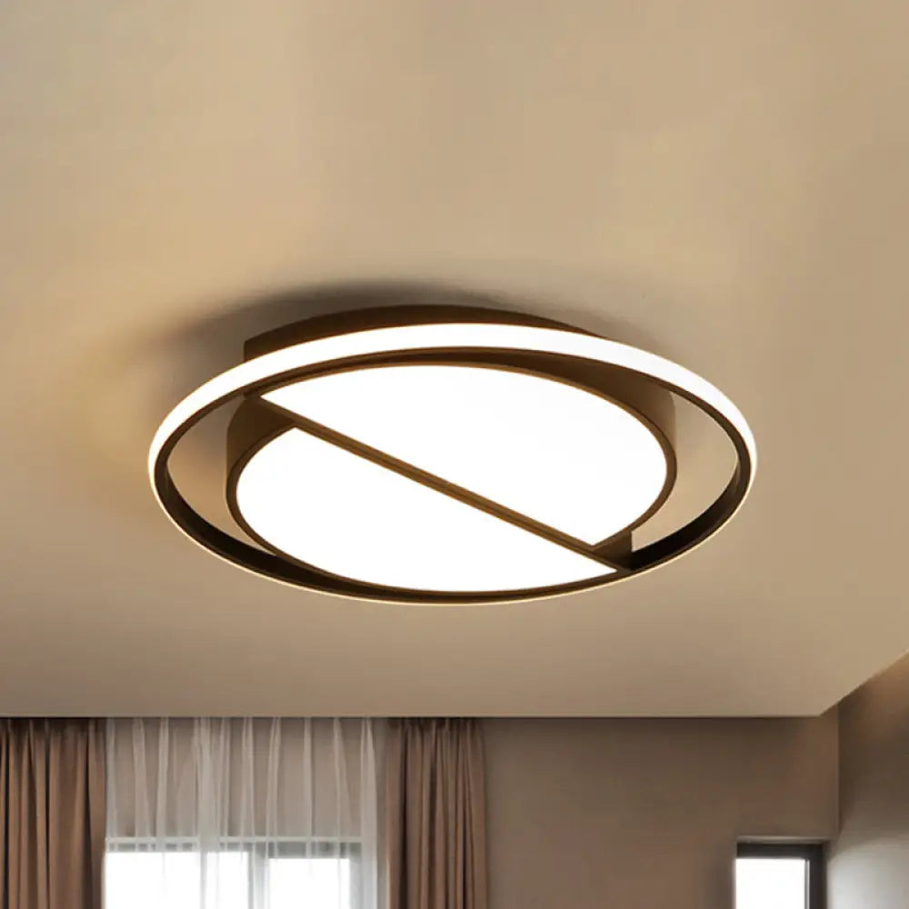 Contemporary Black Metal Flush Mount Lamp With Led Ceiling Fixture For Bedroom 2 Sizes Available /