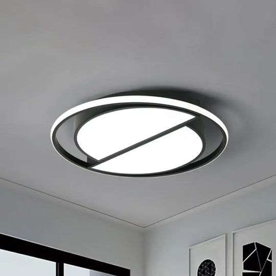 Contemporary Black Metal Flush Mount Lamp With Led Ceiling Fixture For Bedroom 2 Sizes Available /