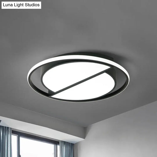 Contemporary Black Metal Flush Mount Lamp With Led Ceiling Fixture For Bedroom 2 Sizes Available