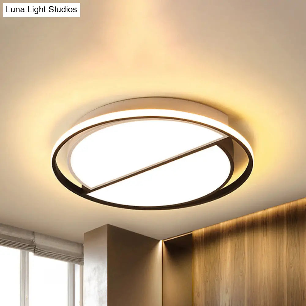 Contemporary Black Metal Flush Mount Lamp With Led Ceiling Fixture For Bedroom 2 Sizes Available