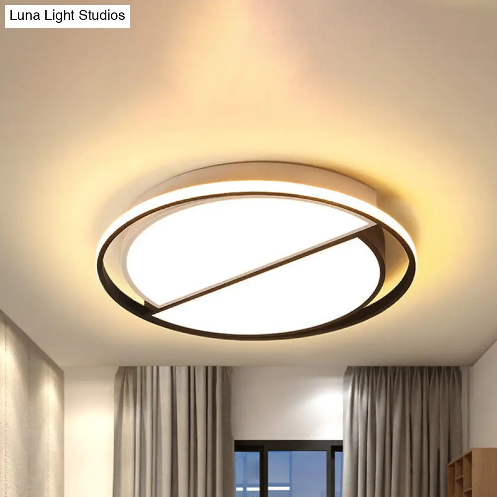 Contemporary Black Metal Flush Mount Lamp With Led Ceiling Fixture For Bedroom 2 Sizes Available