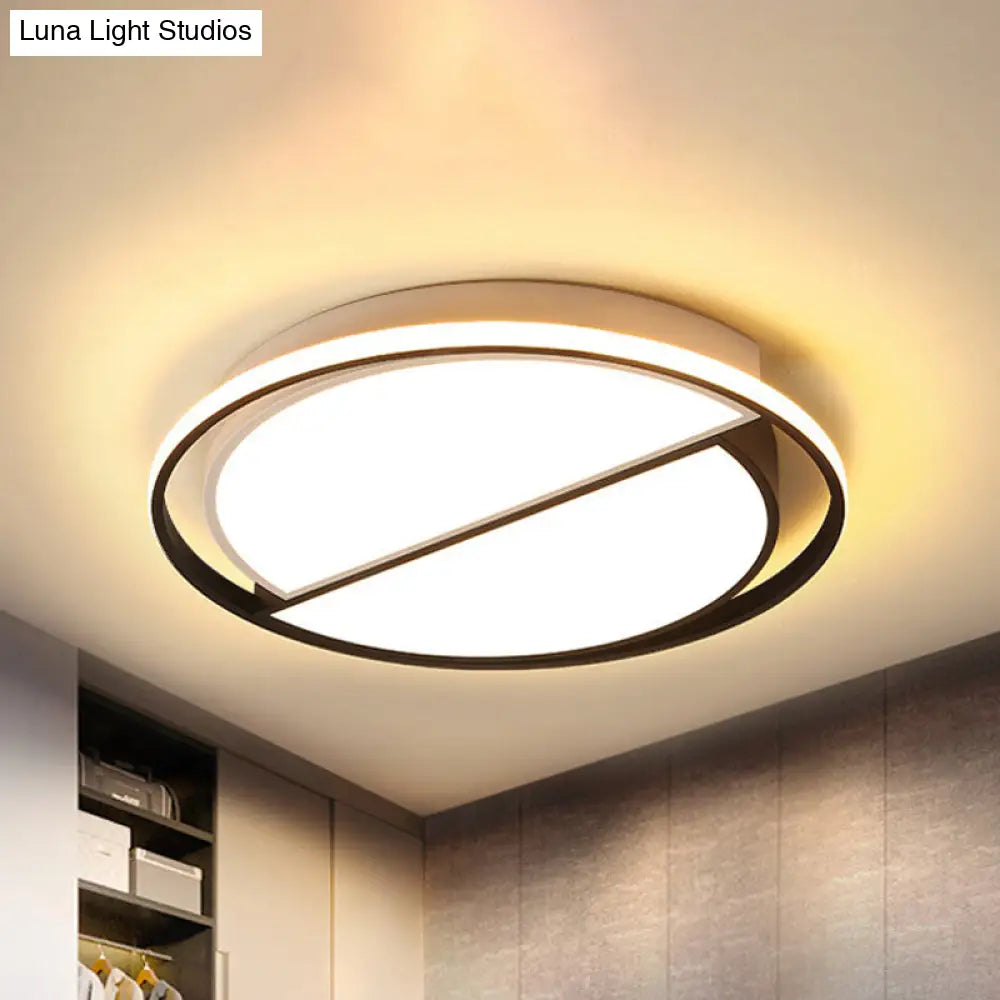 Contemporary Black Metal Flush Mount Lamp With Led Ceiling Fixture For Bedroom 2 Sizes Available