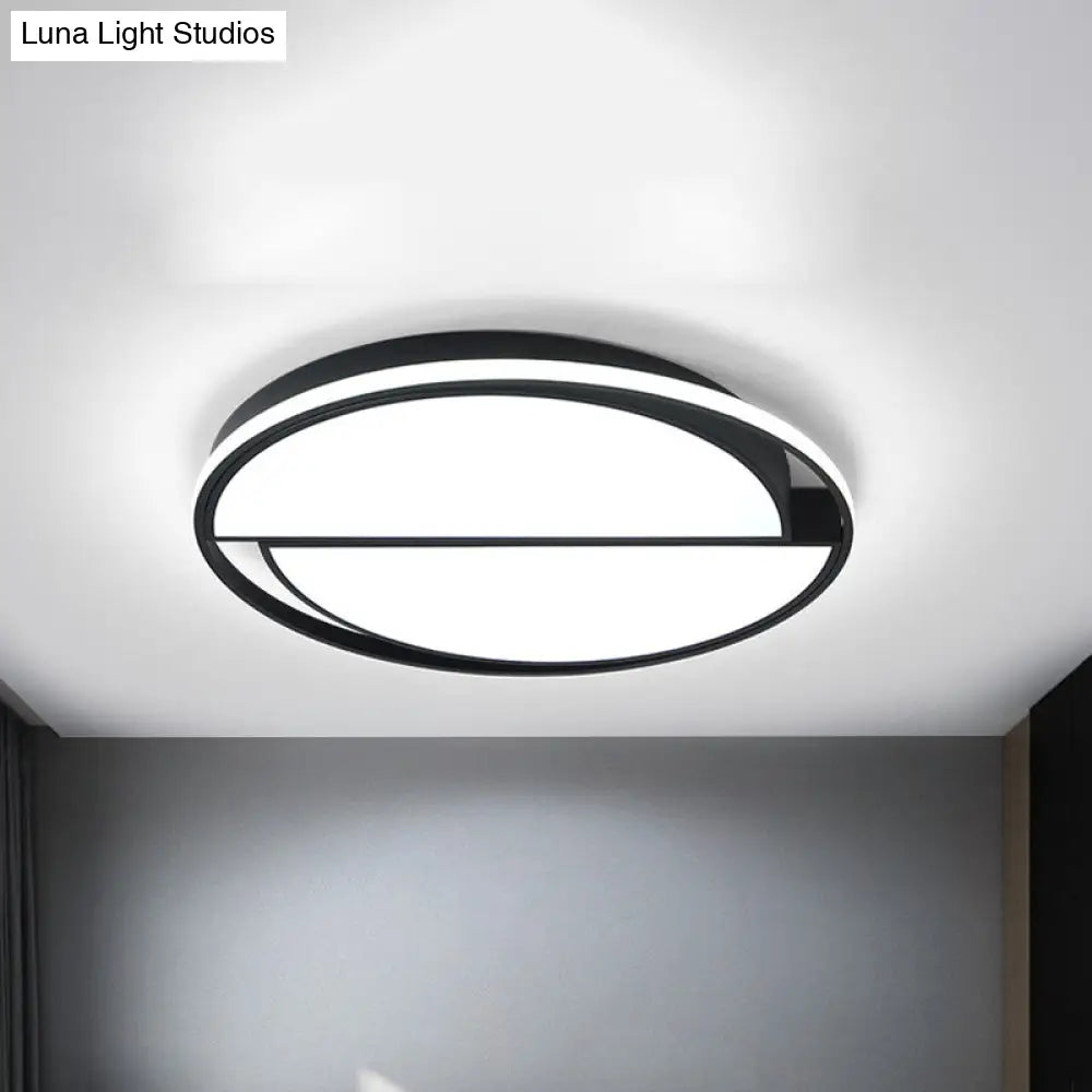 Contemporary Black Metal Flush Mount Lamp With Led Ceiling Fixture For Bedroom 2 Sizes Available