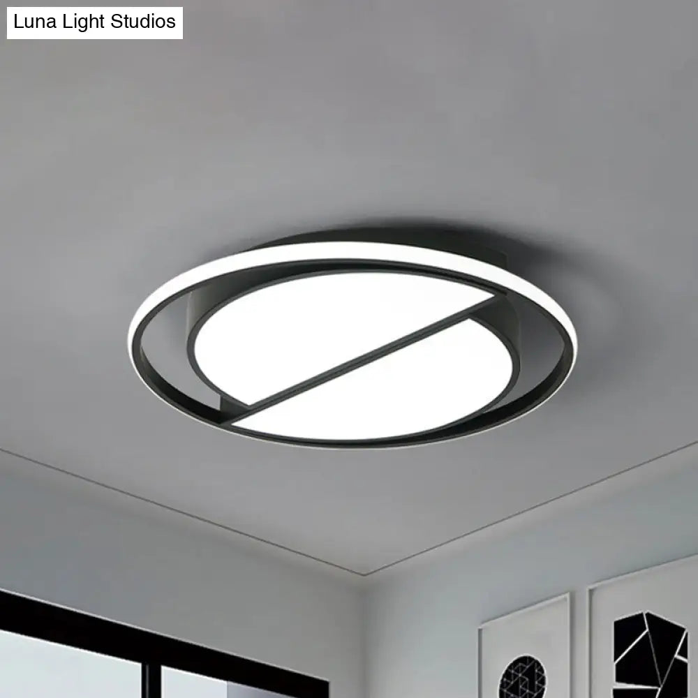 Contemporary Black Metal Flush Mount Lamp With Led Ceiling Fixture For Bedroom 2 Sizes Available /