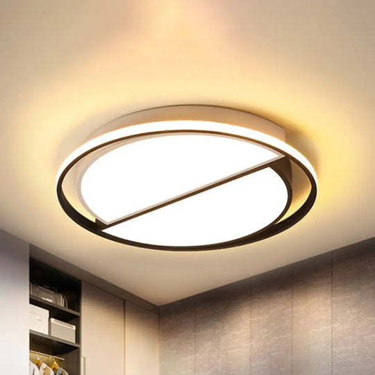 Contemporary Black Metal Flush Mount Lamp With Led Ceiling Fixture For Bedroom 2 Sizes Available