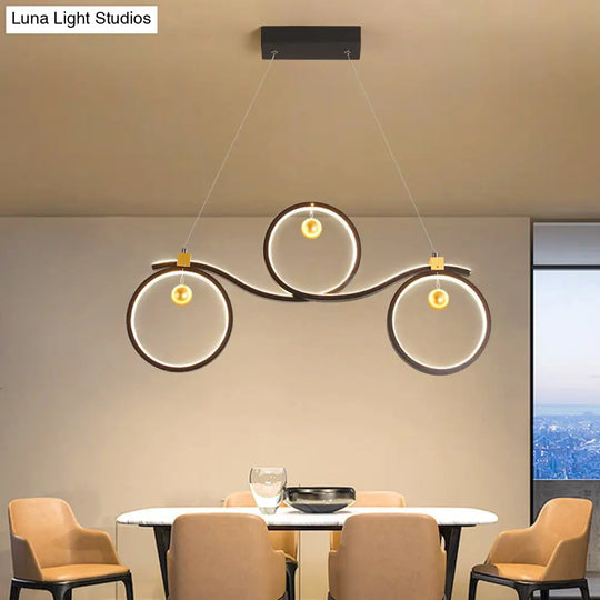 Contemporary Black Metal Led Pendant Light With Symmetrical Rings - Island Ceiling Lighting