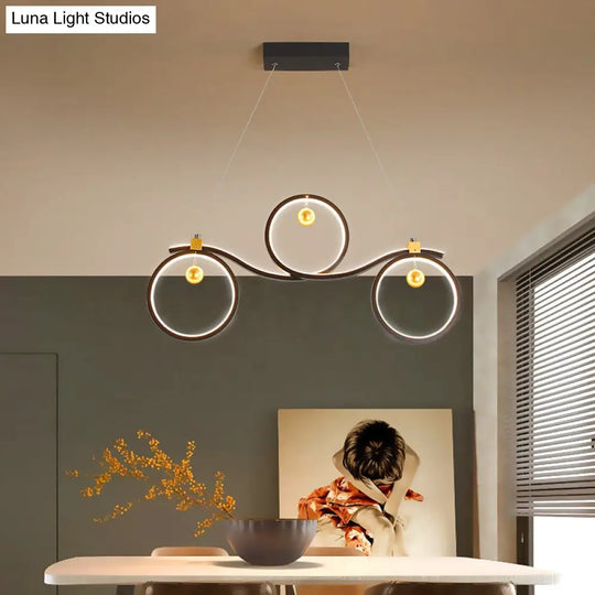 Contemporary Black Metal Led Pendant Light With Symmetrical Rings - Island Ceiling Lighting