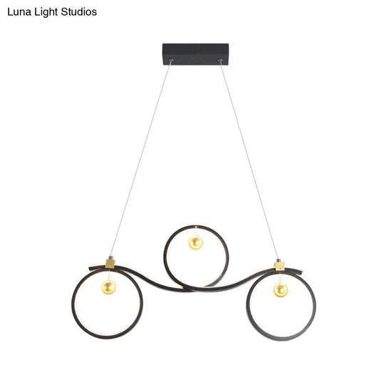 Contemporary Black Metal Led Pendant Light With Symmetrical Rings - Island Ceiling Lighting