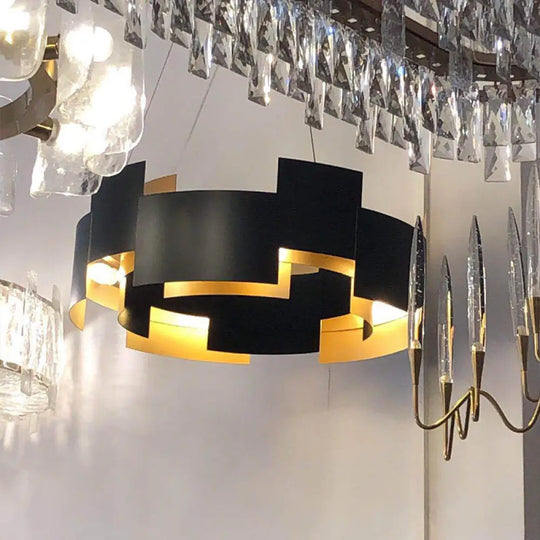 Contemporary Black Metal Pendant Chandelier Ceiling Light For Living Room / 23.5’’