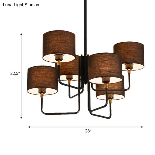 Contemporary Metal Sputnik Chandelier: Black Led Multi-Light Pendant Lamp With Fabric Drum Shade