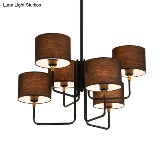 Contemporary Metal Sputnik Chandelier: Black Led Multi-Light Pendant Lamp With Fabric Drum Shade