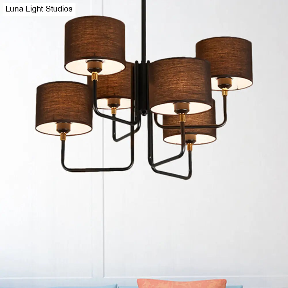 Contemporary Metal Sputnik Chandelier: Black Led Multi-Light Pendant Lamp With Fabric Drum Shade