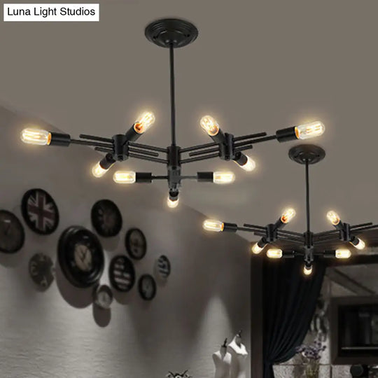 Contemporary Black Metallic Pendant Lamp With Exposed Bulbs - 9/12 Heads For Restaurant Ceiling