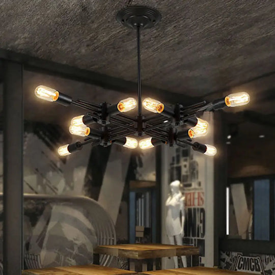 Contemporary Black Metallic Pendant Lamp With Exposed Bulbs - 9/12 Heads For Restaurant Ceiling 12 /