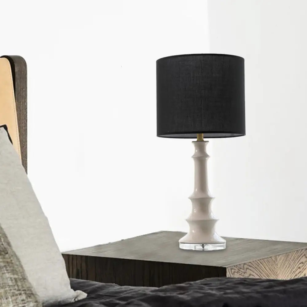 Contemporary Black Nightstand Lamp - Straight Sided Shade Fabric 1 Head Reading Light