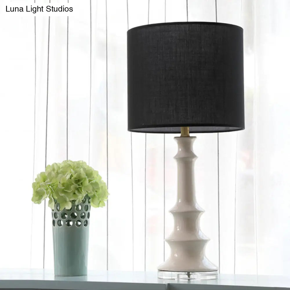 Contemporary Black Nightstand Lamp - Straight Sided Shade Fabric 1 Head Reading Light