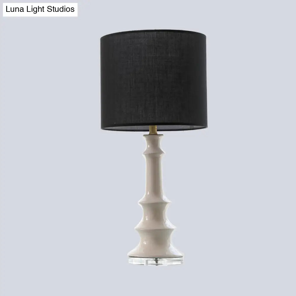 Contemporary Black Nightstand Lamp - Straight Sided Shade Fabric 1 Head Reading Light