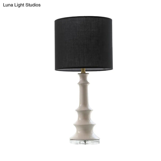 Contemporary Black Nightstand Lamp - Straight Sided Shade Fabric 1 Head Reading Light