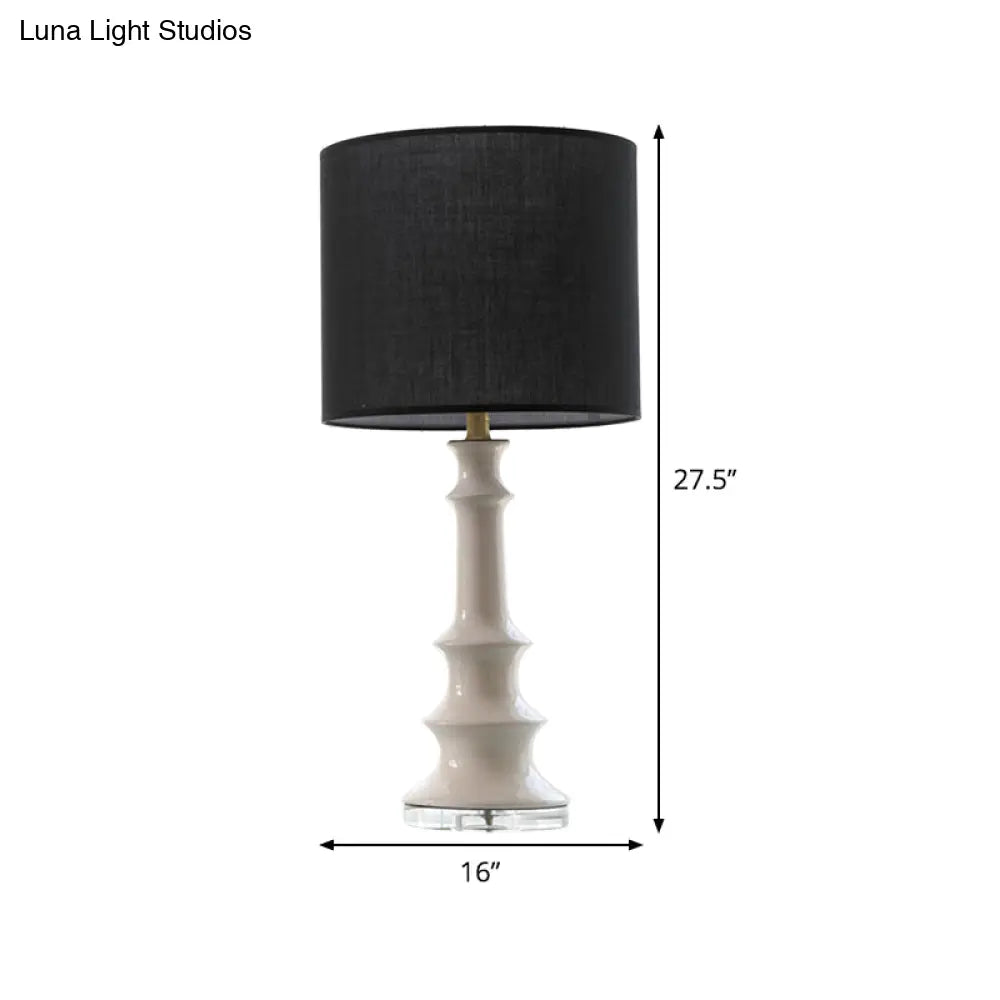 Contemporary Black Nightstand Lamp - Straight Sided Shade Fabric 1 Head Reading Light