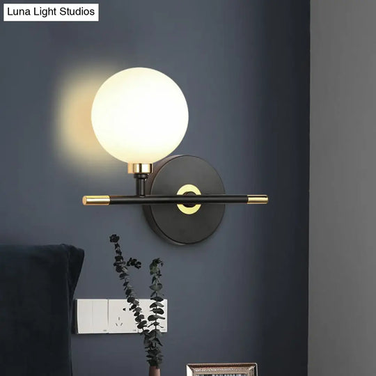 Contemporary Black Opal Glass Ball Bedside Sconce - Wall Mounted Light