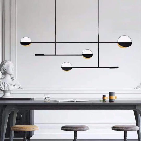 Contemporary Black Pendant Light With Metal Disc Island Lighting - 4 Bulbs Distinctive Finish