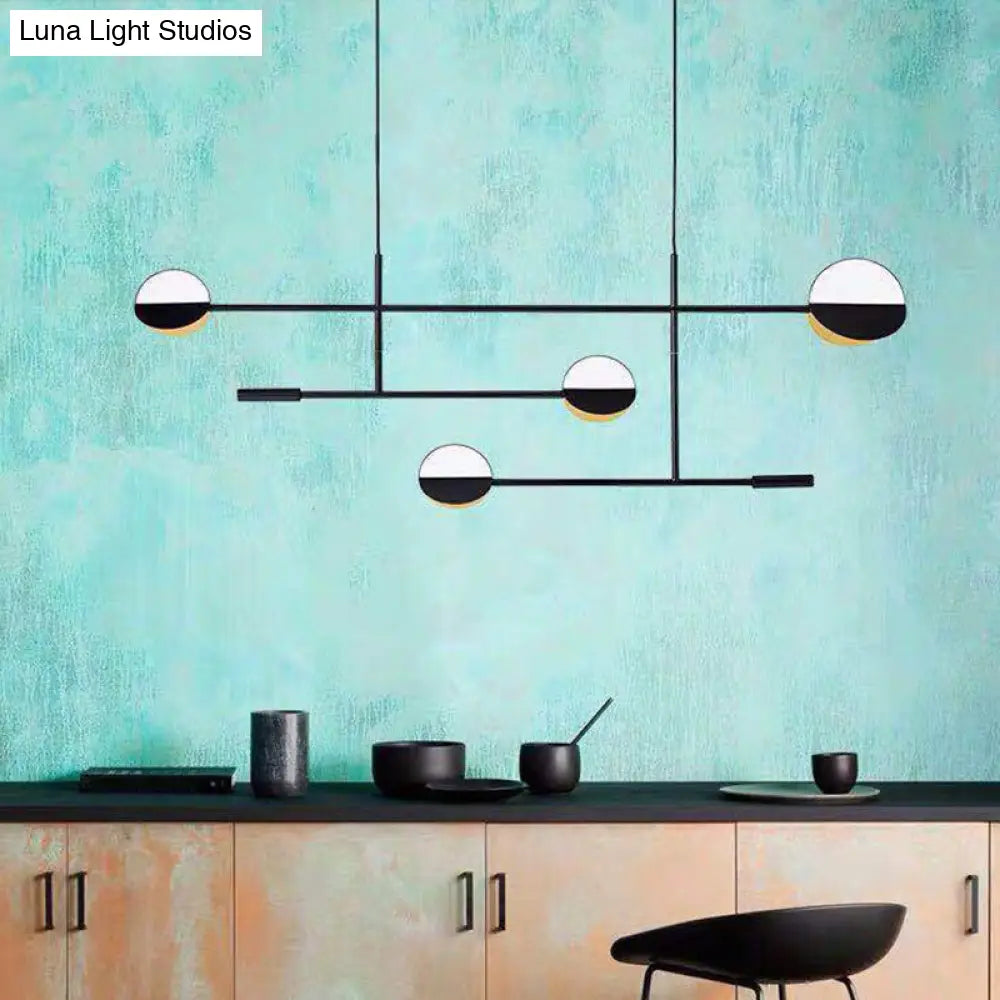 Contemporary Black Pendant Light With Metal Disc Island Lighting - 4 Bulbs Distinctive Finish