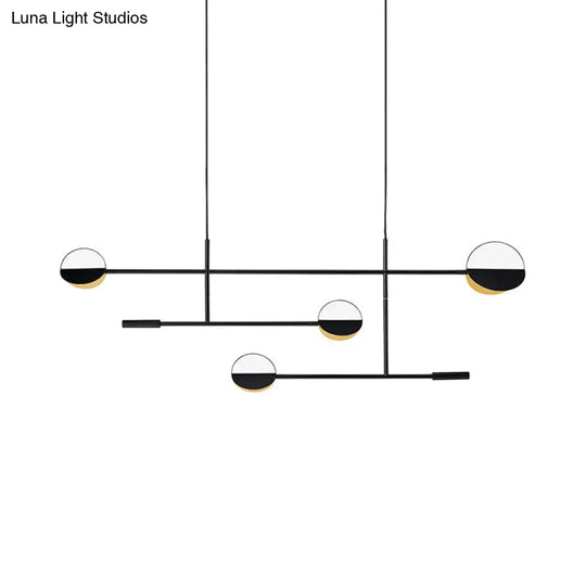 Contemporary Black Pendant Light With Metal Disc Island Lighting - 4 Bulbs Distinctive Finish