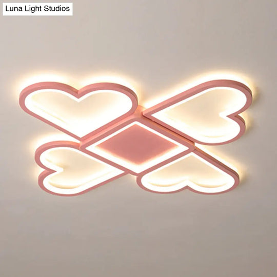 Contemporary Black/Pink Led Nursery Flush Mount Lamp With Heart-Shaped Acrylic Shade