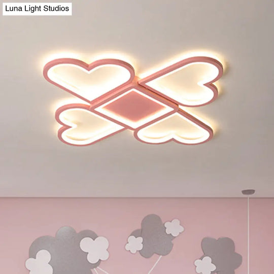 Contemporary Black/Pink Led Nursery Flush Mount Lamp With Heart-Shaped Acrylic Shade Pink