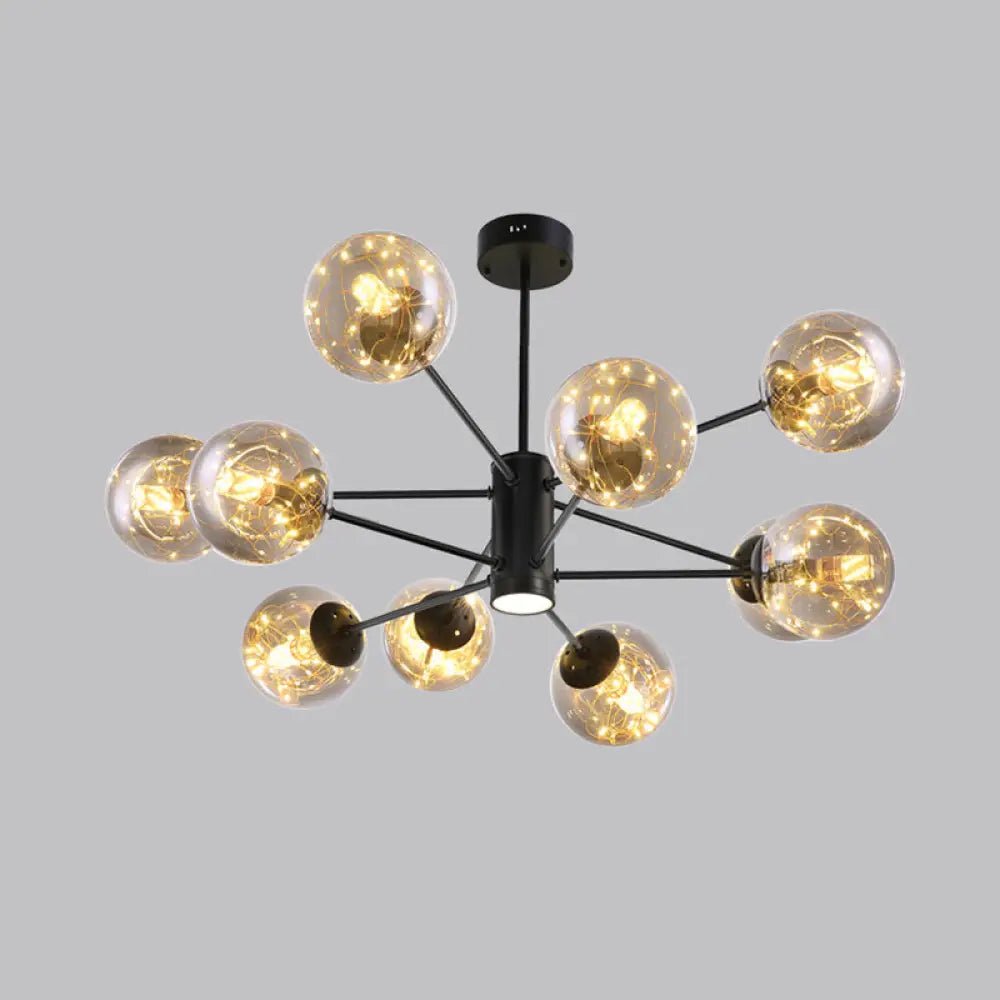 Contemporary Black Radial Chandelier Pendant Light With Metallic Led And Clear Glass Shade 10 / 3