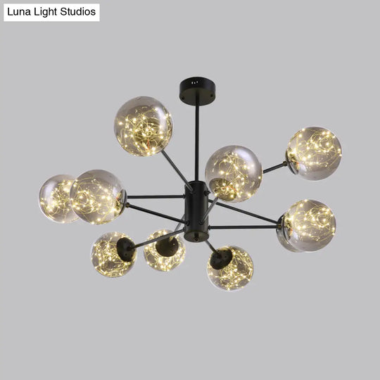 Contemporary Black Radial Chandelier Pendant Light With Metallic Led And Clear Glass Shade