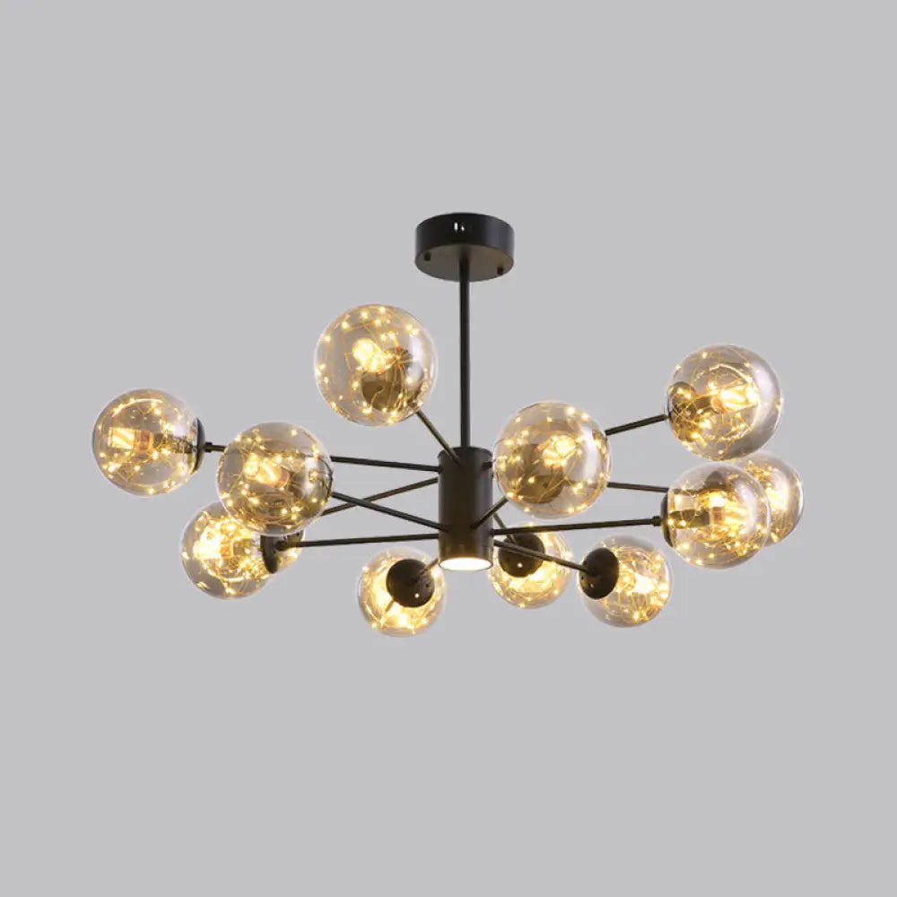 Contemporary Black Radial Chandelier Pendant Light With Metallic Led And Clear Glass Shade 12 / 3