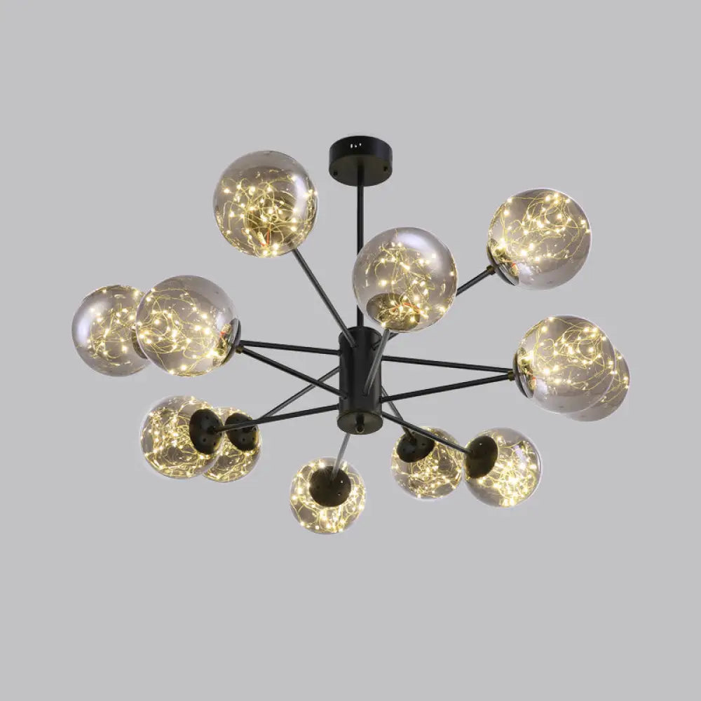 Contemporary Black Radial Chandelier Pendant Light With Metallic Led And Clear Glass Shade 12 / Warm