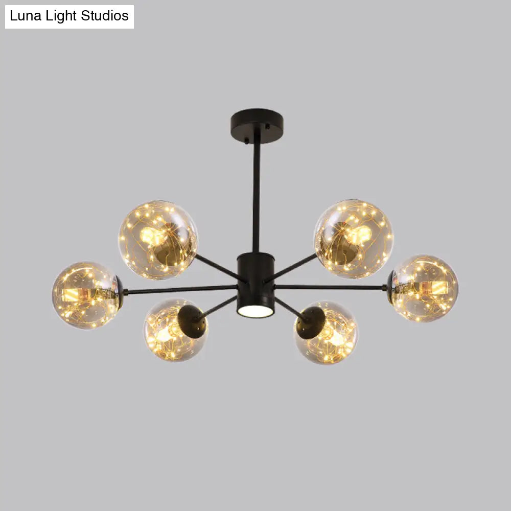 Contemporary Black Radial Chandelier Pendant Light With Metallic Led And Clear Glass Shade