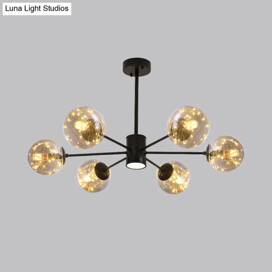 Contemporary Black Radial Chandelier Pendant Light With Metallic Led And Clear Glass Shade