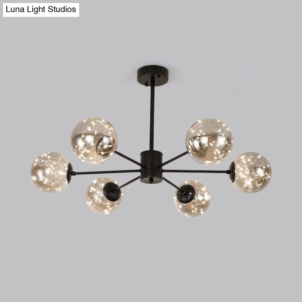 Contemporary Black Radial Chandelier Pendant Light With Metallic Led And Clear Glass Shade