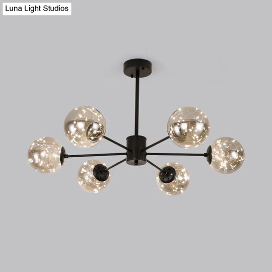 Contemporary Black Radial Chandelier Pendant Light With Metallic Led And Clear Glass Shade