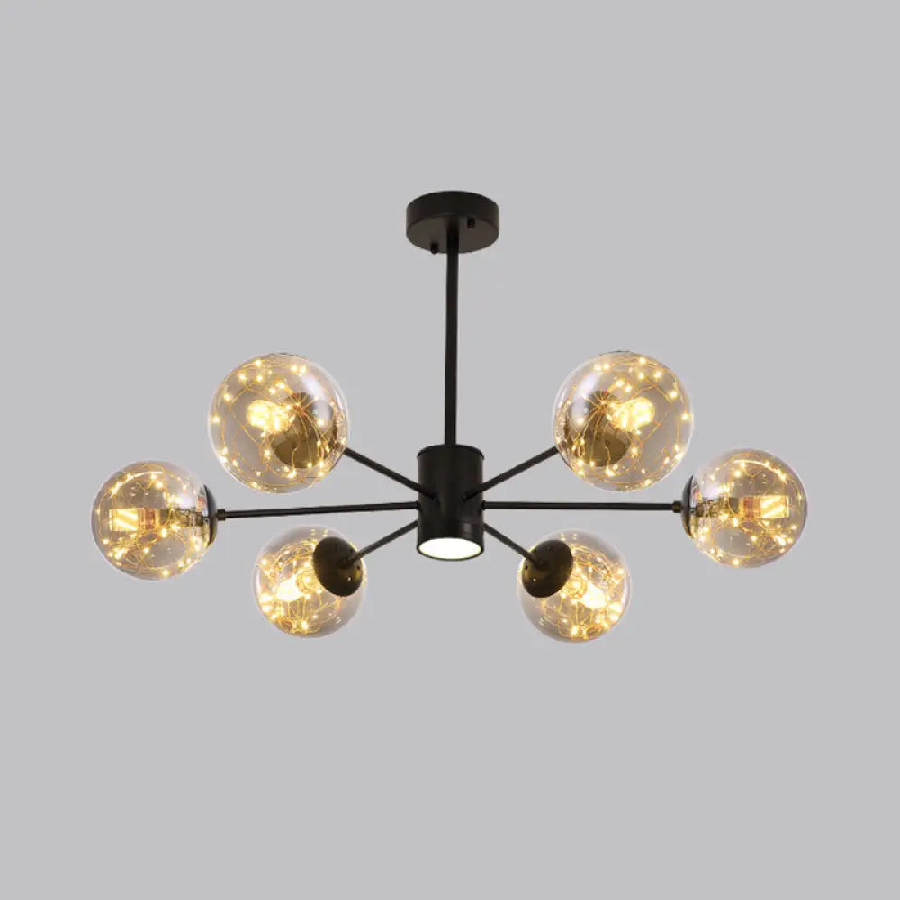 Contemporary Black Radial Chandelier Pendant Light With Metallic Led And Clear Glass Shade 6 / 3